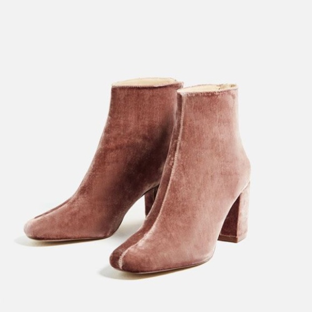 Zara Pink Velvet Booties